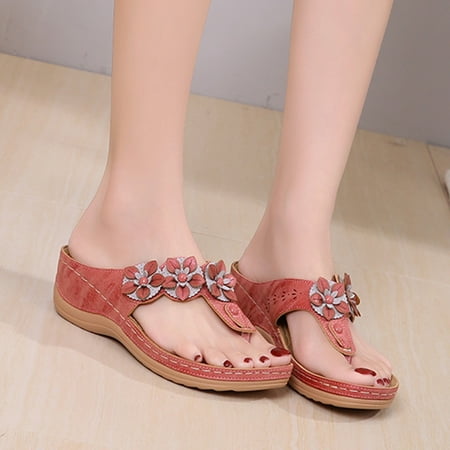 

VKEKIEO Open Toe Slippers For Women Low Heel Slip-On Red 37