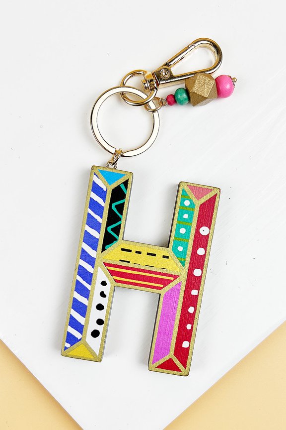 2.75" LETTER SHAPED WOOD ALPHABET KEYCHAIN LETTER KEYCHAIN