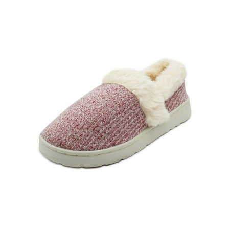 

LAVRA Women s Fur Trimmed Slipper Rib Knit Slip On Cozy Closed Back Slipper Moccasin House Shoes-Xsmall Pink