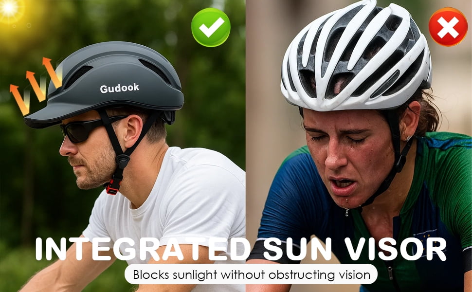 Gudook Adult Bike Helmet for Men - Women Bicycle Helmet with LED Rear Light - Certified Comfort Adjustable Baseball Cap Style Cycling Helmets for Urban Commuter Road Biking Scooter