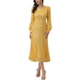 thumbnail image 2 of INSPIRAR CHIC WOMLAYOUT Vestidos de lentejuelas brillantes para mujer, vestido midi de cóctel de manga larga con escote en V, color dorado, 2 of 6
