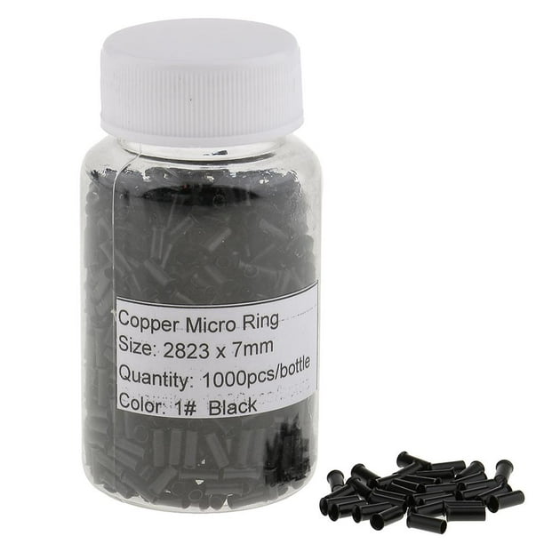 1000 piezas de extensiones de cabello con microanillos de perlas, perlas de cobre de 7 mm para cabello humano Negro