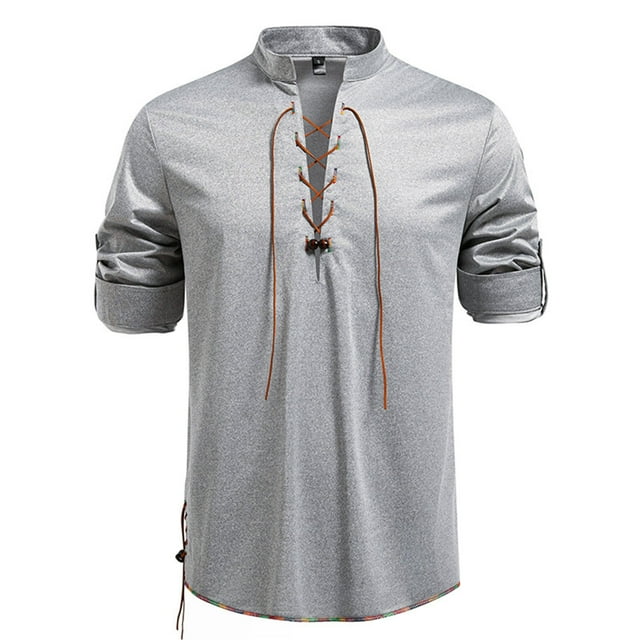 pstuiky camisas de manga larga para hombre, Suéter informal de manga larga con cuello redondo y cordón ajustable de color liso para hombre tops de invierno para hombre l