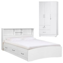 Home Square 2-Piece Set with Full Captains Bed and Wardrobe Armoire Closet
