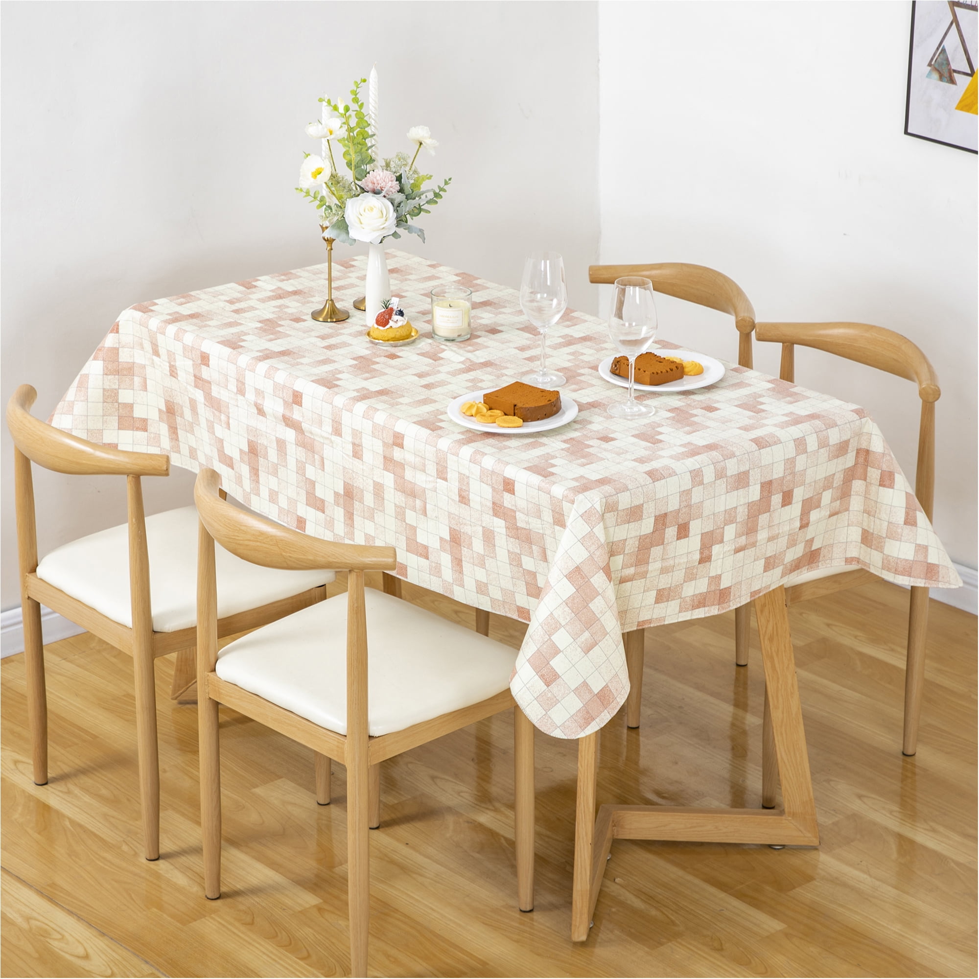RAY STAR Checkered Tablecloth 60x84 inch Flannel Backing 100% Waterproof & Heavy Plastic Table Cover for Dining, Party, Farmhouse Dec.