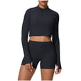 thumbnail image 2 of YueHuiYing Women's Two-Piece Sports Set: Compression Quick-Dry Long-Sleeve Zipper Jacket and Shorts - Energetic Yoga Activewear, 2 of 5