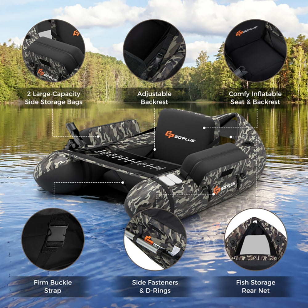 Spaco Inflatable Fishing Float with Adjustable Straps & Storage Pockets-Camouflage, Wide Stable Design, Non-Slip Comfort Deck for Youth & Adults