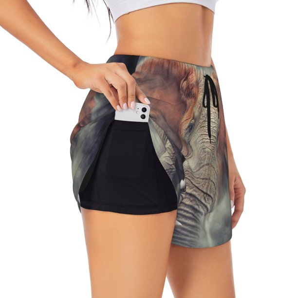 Balery Elephant in Smoke Pantalones cortos deportivos para mujer con forro y dos bolsillos, elásticos, para entrenamiento, gimnasio, yoga-Small