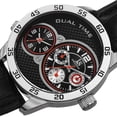 thumbnail image 4 of Men's Quartz Dual-Time Multifunction Leather Silver-Tone Strap Watch, 4 of 5