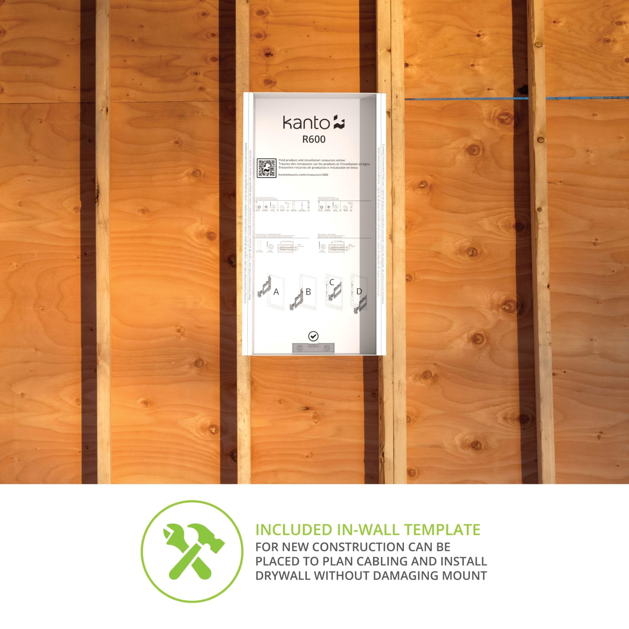 Kanto R400 Recessed in-Wall Full Motion Articulating TV Mount for 35" - 65" TVs | 300x300 VESA No Gap Flush Install | 0.3" Profile 400x400 VESA | Swivel and Tilt Capable | Cable Management Clips
