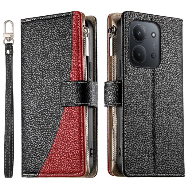 Funda cartera GANGXUN para Xiaomi Redmi 15C , cuero PU con tarjetero, cremallera, correa de mano, soporte y protección 751°