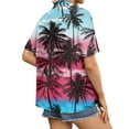 thumbnail image 4 of Huresd Hawaiian Shirts for Women Palm Tree Print Button Down Collar Tropical Tops Blouse Short Sleeve Dressy Tropical Shirts for Women Purple Pink 2XL, 4 of 6