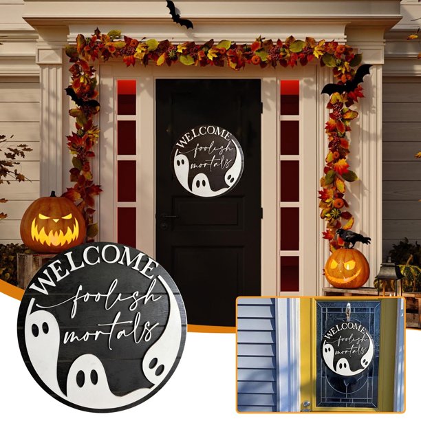 Halloween Welcome Door Sign, Halloween Decoration, Round Wooden Door Hanger, Hanging Sign, Halloween Wall Hanging, Sign For Home Indoordivertida decoración de Halloween, decoración de día festivo