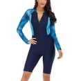 thumbnail image 2 of Defitshape Women's Rash Guard One Piece Swimsuit Zip Up Modest Bathing Suit Long Sleeve Spring Beach Shorts Blue Medium, 2 of 4