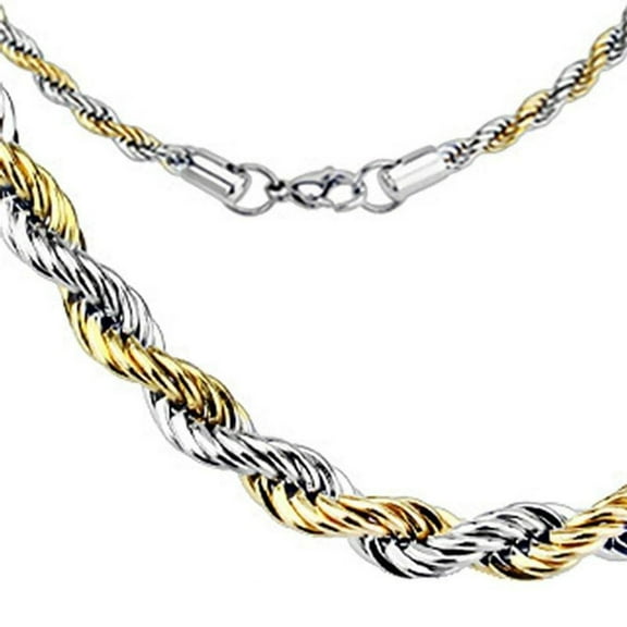 Gold Silver Rope Chain Necklace Two Tone Stainless Steel 5mm 20-30 Inch Mens Womens Fantasy Forge Jewelry