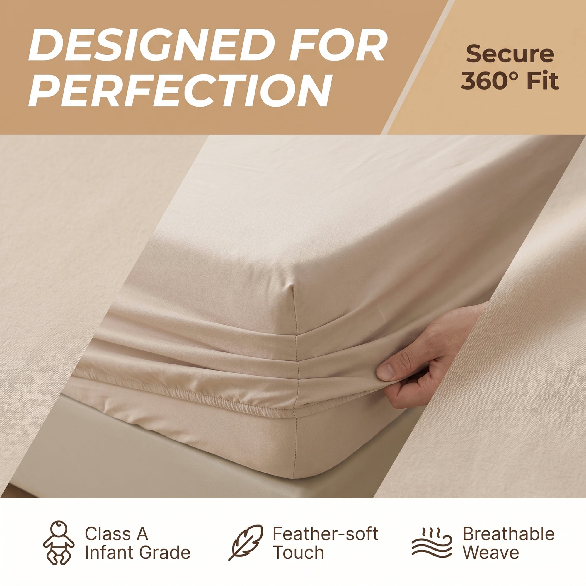 Unique Bargains Fitted Sheet Cotton Bed Sheets Cooling for Sleep 71"x78.7" Creamy Coffee