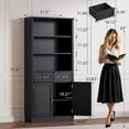 thumbnail image 2 of PUFFCAFE Bookcase with Doors & Drawers,Wood Book Shelf with Storage Cabinet,3 Tier Display Shelves,Metal Handles,Black Tall Book Case, 2 of 7