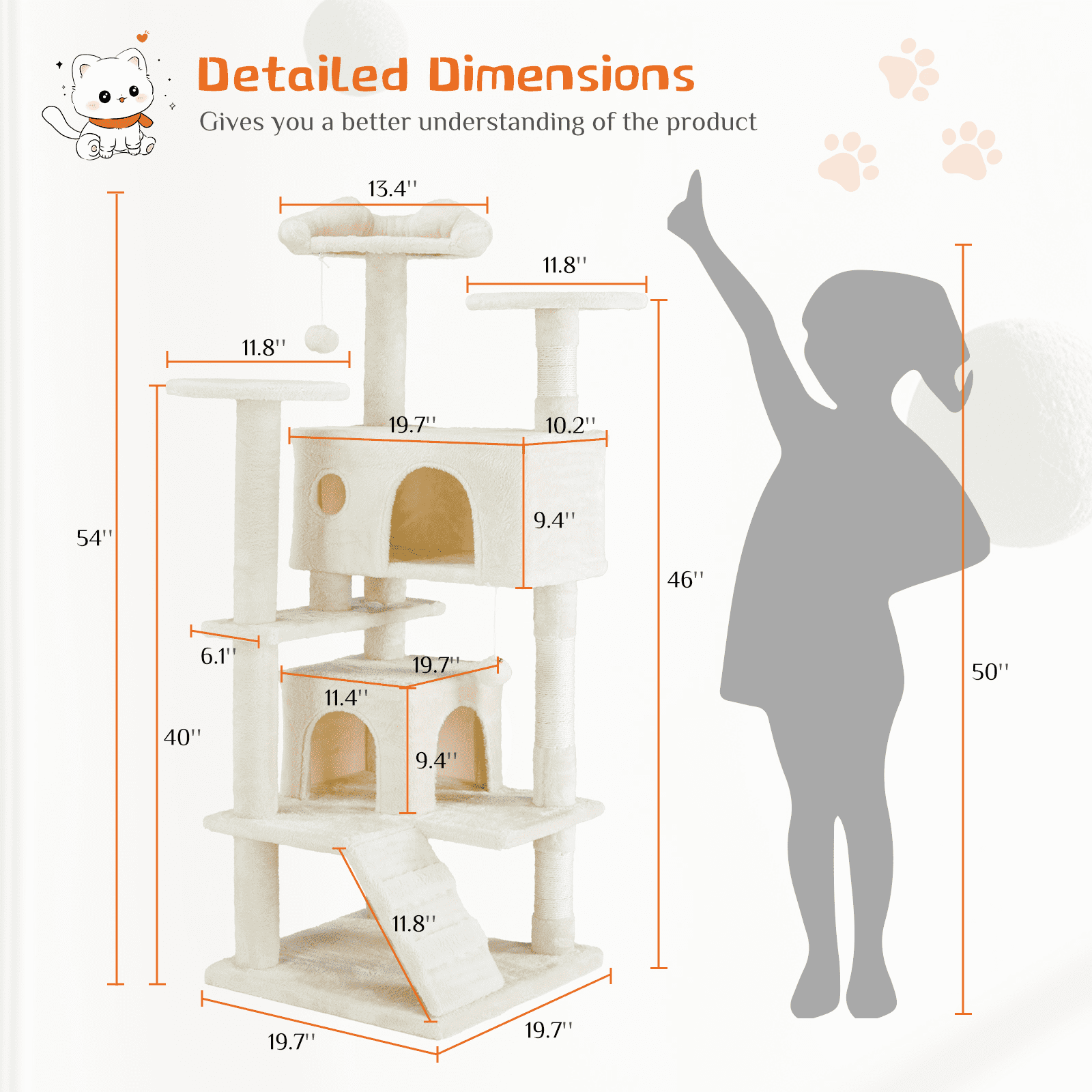 Aukfa Large Cat Tree Cat Tower Condo with Scratching Post for Adult Cats Kittens,Beige