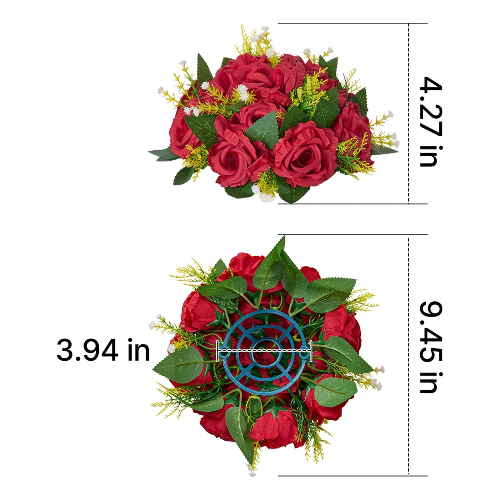 Artificial Flower Balls 10-Pack, 9.5 Inch Silk Rose Centerpieces, Half-Sphere with Stable Bases, Dense Blooms, Fade-Resistant for Wedding Party Table Decor