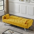 thumbnail image 3 of Convertible Sofa Bed, 75 Inch Linen Fabric Tufted Upholstered Accent Sofa Loveseat with Adjustable Back and Sturdy Legs, Folding Futon Sofa Bed Sleeper Couch Daybed for Living Room Bedroom, Yellow, 3 of 7