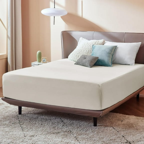 XIACOCO-Fitted Sheet Queen Size Only - Brushed Microfiber Bed Sheets, Ultra Soft & Breathable, Fade Resistant & Easy Care (Natural, 60X80 16 Inches, 1 Piece)