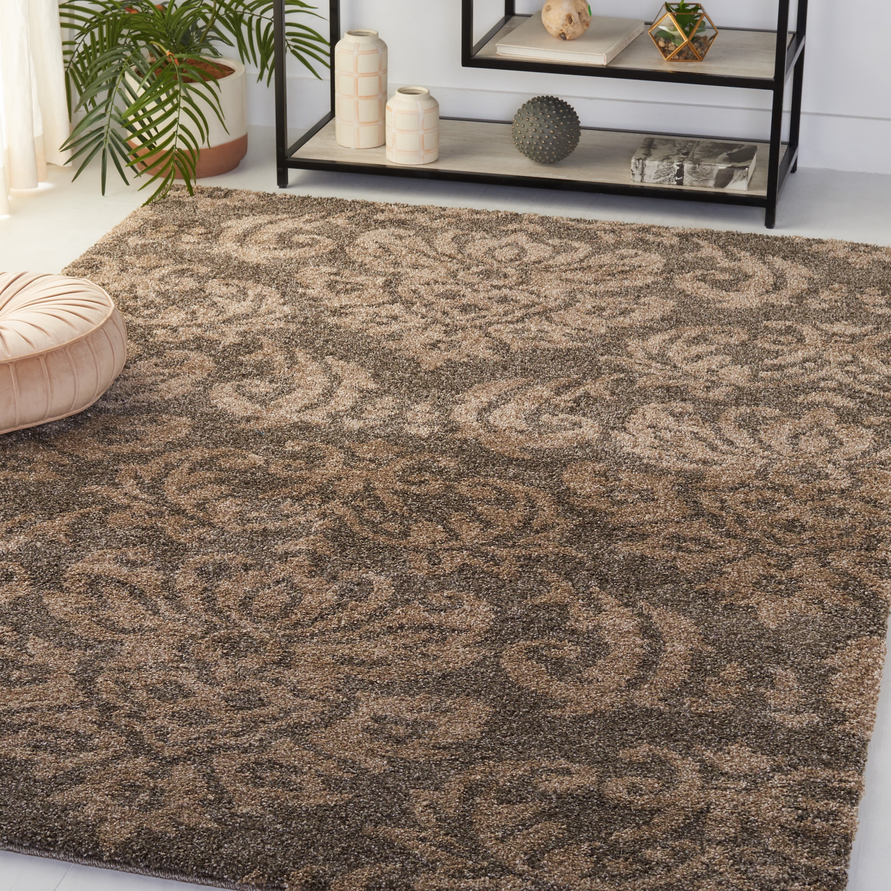 Safavieh Florida Desmond Damask Shag Area Rug, Smoke/Beige, 6' x 8'