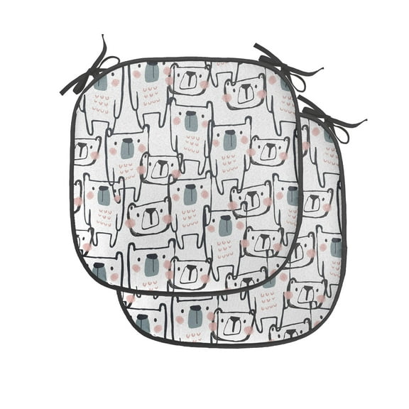Cartoon Chair Seating Cushion Set of 6, Repetitive Pattern with Simplistic Drawn Bear Animal, Seat Pads for Office with Anti-slip Backing, 16"x16", Multicolor, by Ambesonne