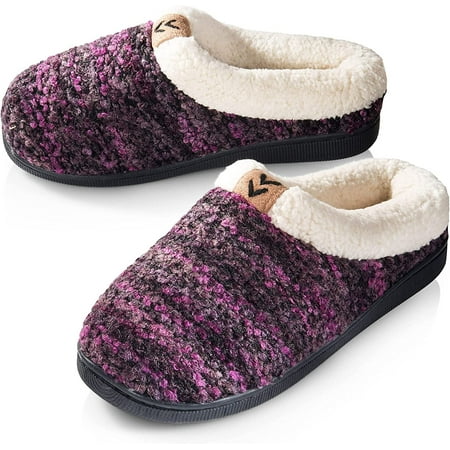 Image of Pupeez Mother and Daughter Slippers Same Slippers Mommy and Me Matching Outfits Crochet Knitted Fleece Lined Clog Slippers Purple