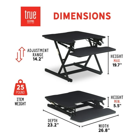 True Seating - Ergo Height Adjustable Standing Desk Converter, Small - Black