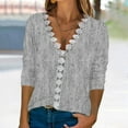 thumbnail image 2 of Dyegold Casual Long Sleeve Tops For Women Fashion Fall 2023 V Neck Lace Trim Sexy Blouses Floral Printed Shirts Loose Tshirt, 2 of 5