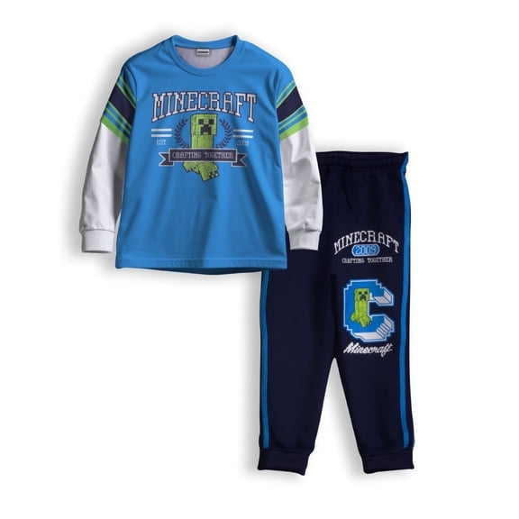 Minecraft Creeper Boys 2-Piece Jersey Set, Long Sleeve Active Mesh T-Shirt & Jogger Pants Bundle for Kids (Sizes 4-16)