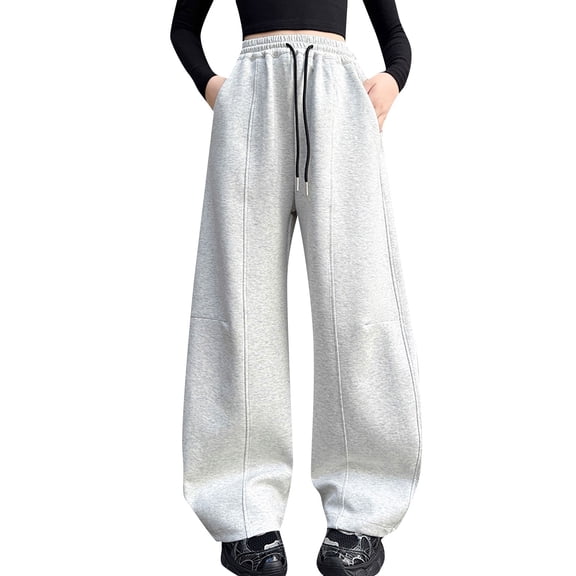 Ruyang Girls Fleece Sweatpants Teens Baggy Wide Leg Joggers Drawstring Winter Thermal Elastic High Waisted Pants