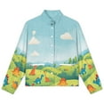 thumbnail image 4 of Jackets for Women Winter Coat Jackets Flannel Stand Collar Jacket(Colorful Dinosaurs in Green Landscape,Size:S-4XL), 4 of 7