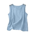 thumbnail image 6 of Fashion Women's Casual Solid Color Sleeveless Round Neck Button Blouses Pullover Top Light Blue, 6 of 6