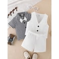 thumbnail image 2 of Baby Boy's Elegant Butterfly-Tie, Houndstooth Pattern Short Sleeve Shirt And Single-Breasted Vest, Shorts Three-Piece Set For Summer, 2 of 5