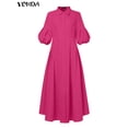 thumbnail image 4 of Plus Size 5XL VONDA 2024 Elegant Party Maxi Dress Fashion Women Lantern Sleeve Buttons Big Swing Sundress Casual Solid Robe, 4 of 5