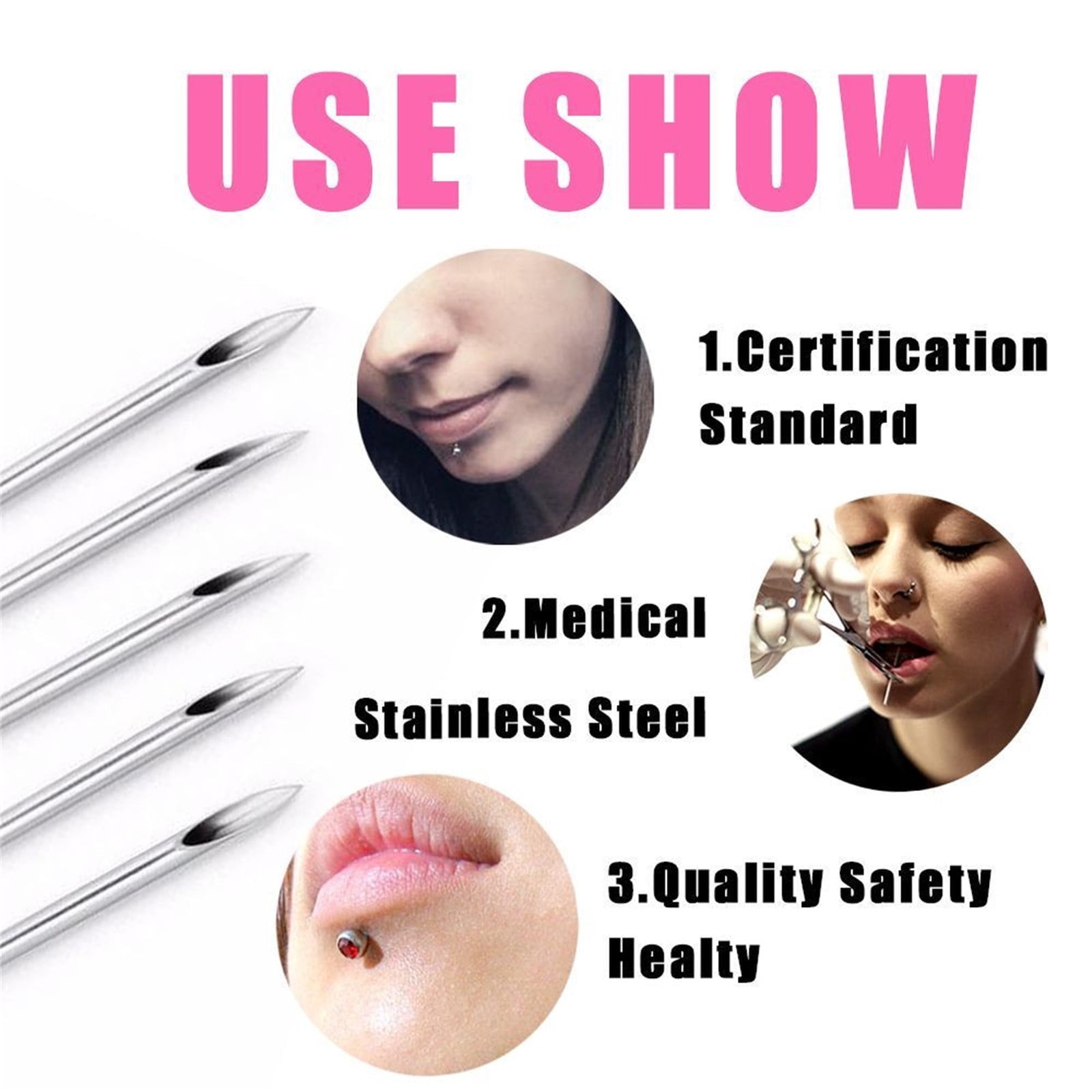Beauty Under $15 100Pcs Body Piercing Needle For Navel Nose Lip Ear Sizes 12G Multicolor One Size