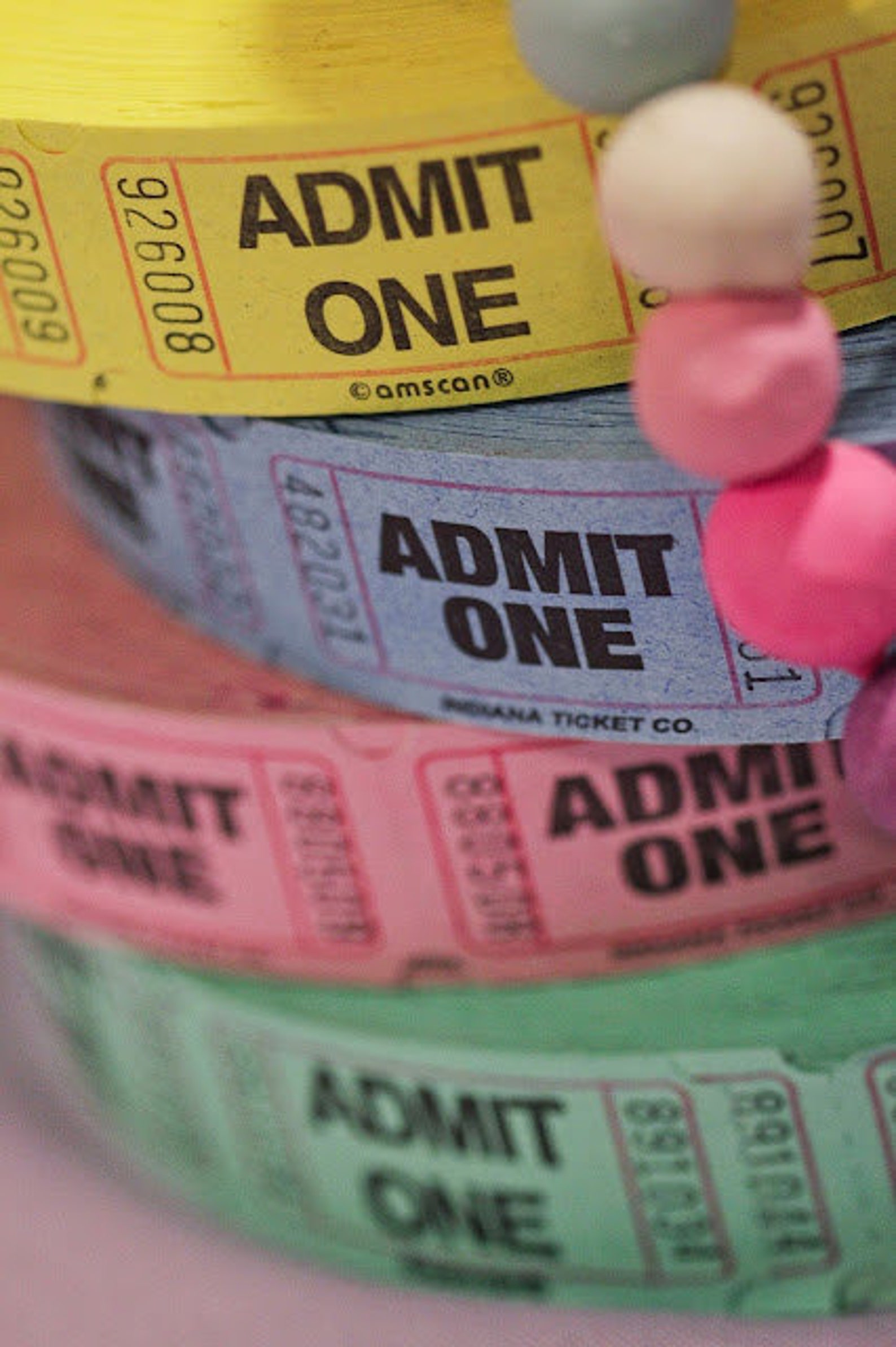Raffle Tickets Roll Pink Yellow Pastel Admit One Ticket for Carnival Themed Party Decor Birthday Circus Party