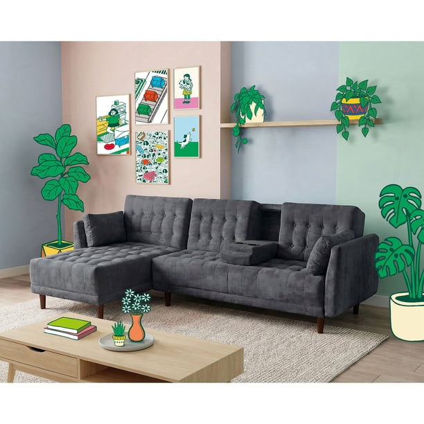 Sala Modular Sofá Cama Reversible Makora Velvet Gris Oxford Modelo Annara
