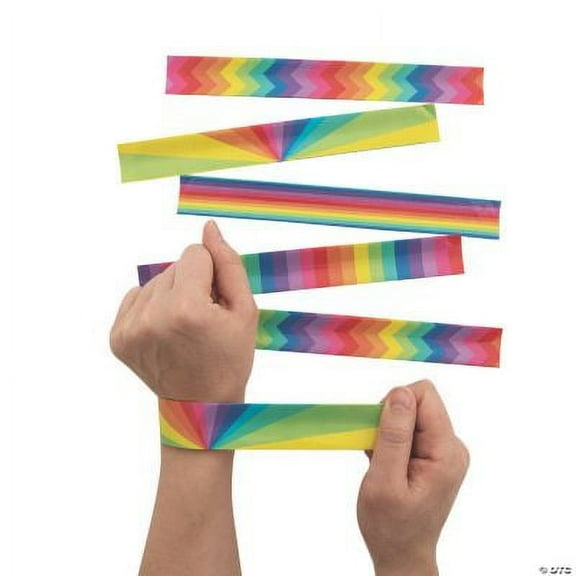 Rainbow Slap Bracelets, Birthday, Jewelry, 12 Pieces