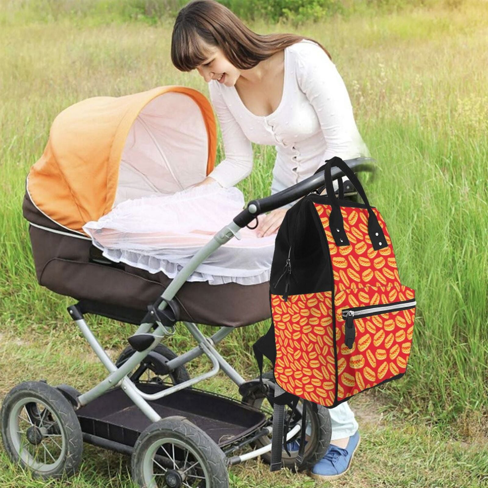 Ratiio A Big Hot Dog Mummy Backpack - Waterproof Twill Canvas, Large Capacity Diaper Bag with Multiple Pockets and Adjustable Straps
