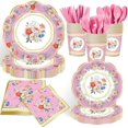 thumbnail image 1 of JLCFUTURE 140Pcs, Tea Party Party Tableware Set Wedding Engagement Party Decorations Plates, Serve for 20 Guest (Pink), 1 of 1