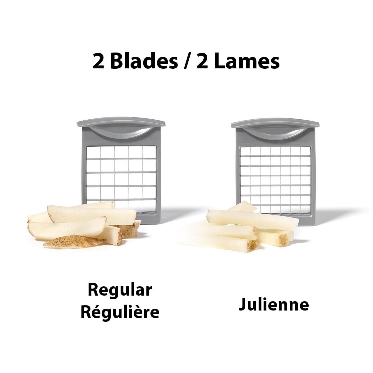 Starfrit Gourmet Fry Cutter, 2 Blades Included, Stainless Steel Blades, Suction Base for Stability, Easy to Use, Cuts Regular and Julienne Fries, Ideal for Homemade French Fries