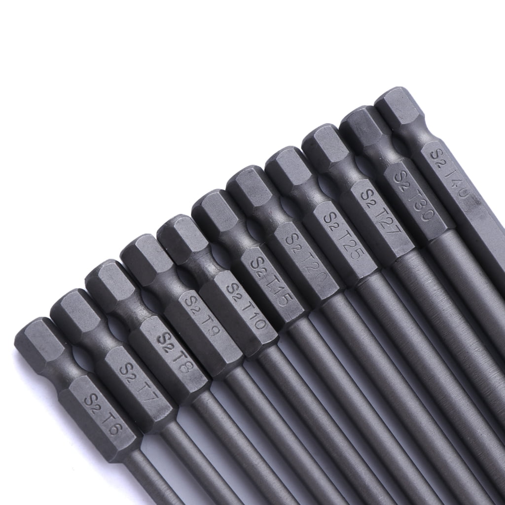 11PCS Torx Head Screwdriver Bit Set Magnetic 1/4" Hex Steel 3Inch Long Drill Bit Security Torx Bit