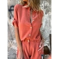 thumbnail image 2 of EASYBRAUS Women Cotton Linen Shorts Set Summer 2025 Casual 2 Piece Outfit Half Sleeve Top S-5XL, 2 of 7