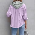 thumbnail image 4 of Women's Distressed Patchwork Mid-Length Denim Jacket Fashion Casual Loose Outerwear Light Purple L, 4 of 6