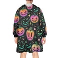 thumbnail image 2 of Wearable Oversized Blanket,Colorful Halloween Pumpkins Wearable Blanket Hoodie for Adults,Cozy Hooded Blankets with Super Pockets,Super Warm Fuzzy Pullover for Women & Men, 2 of 6