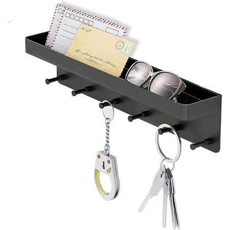 

Wall Mounted Metal Key Holder with Shelf 6 Hooks Storage Rack Tray Clothes Hanger Organizer for Home Office Kitchen Entryway Decoration