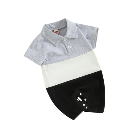 

ESASSALY Baby Boy Jumpsuits Summer Short Sleeve Lapel Contrast Color Jumpsuits