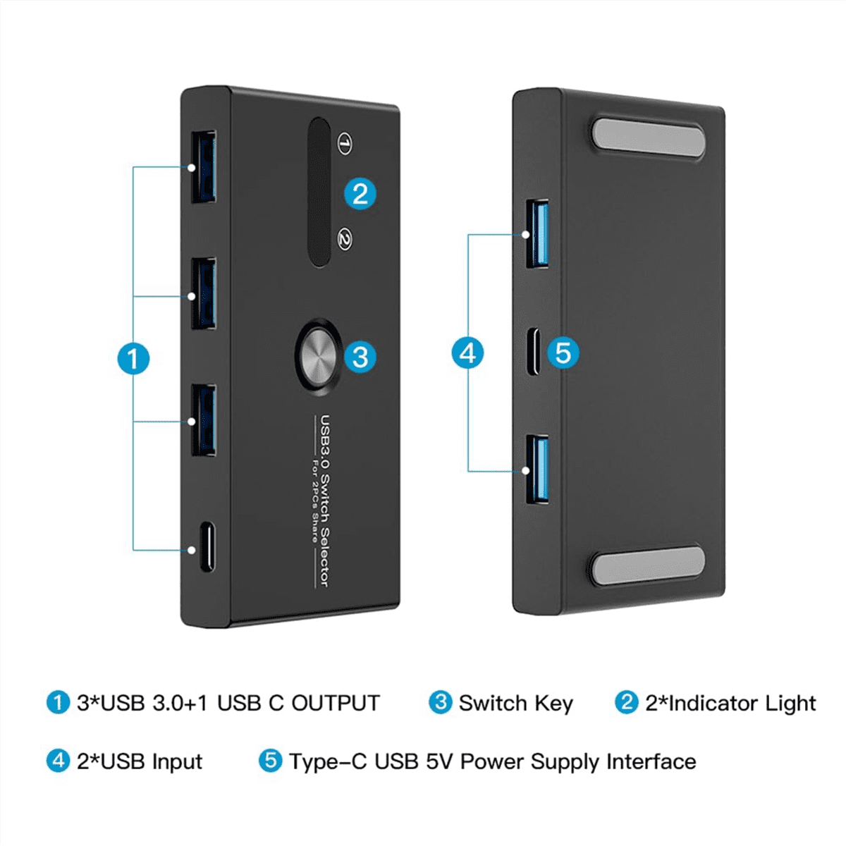 Upgrade TYPE C+USB3.0 Switch 2 in 4 Out Printer Sharer Keyboard and Mouse/Scanner USB C KVM SWITCH New
